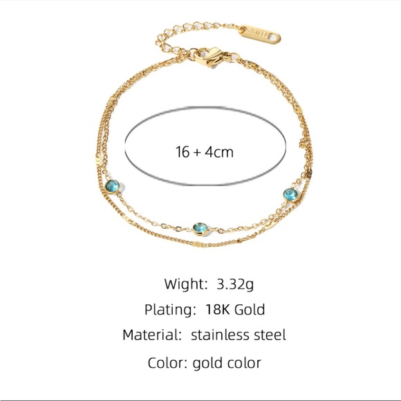 18K Gold Plated Stainless Steel Double Layer Chain Bracelet withCrystal Inlay - Picture 6 of 6